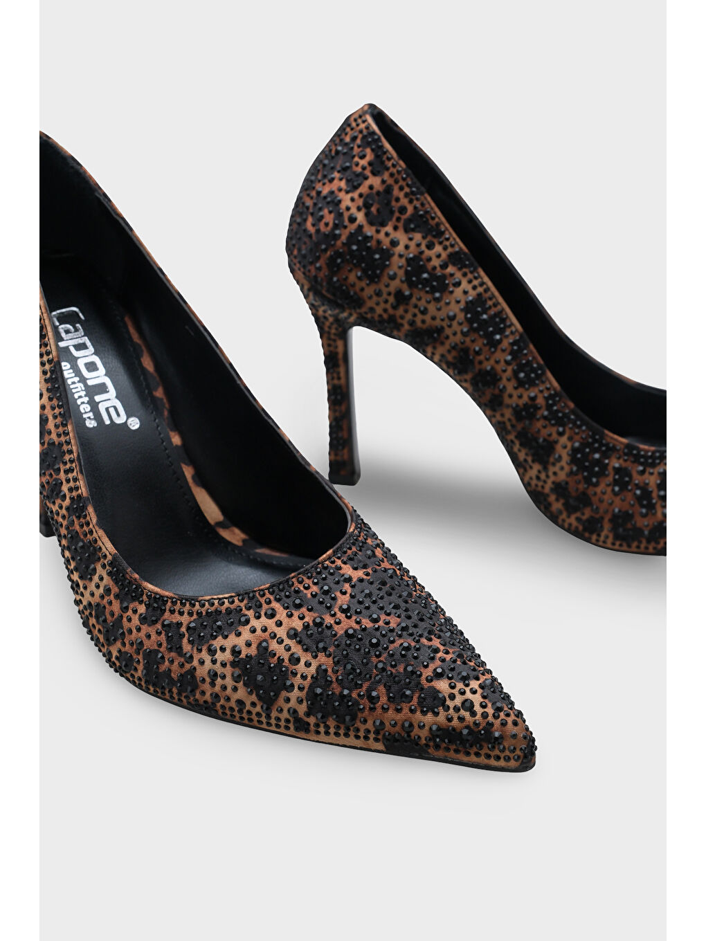 Kahverengi Neely Taşlı Orta Topuklu Saten Abiye Stiletto-4