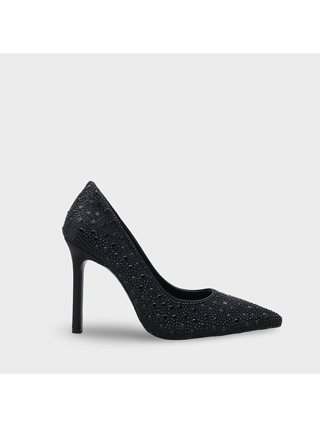 Siyah Lillian Taşlı Yüksek Topuklu Saten Stiletto
