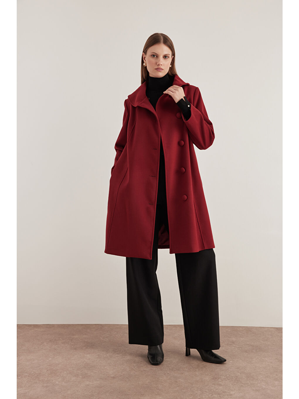 Bordo 8578112 Asimetrik Yaka Kaban-3