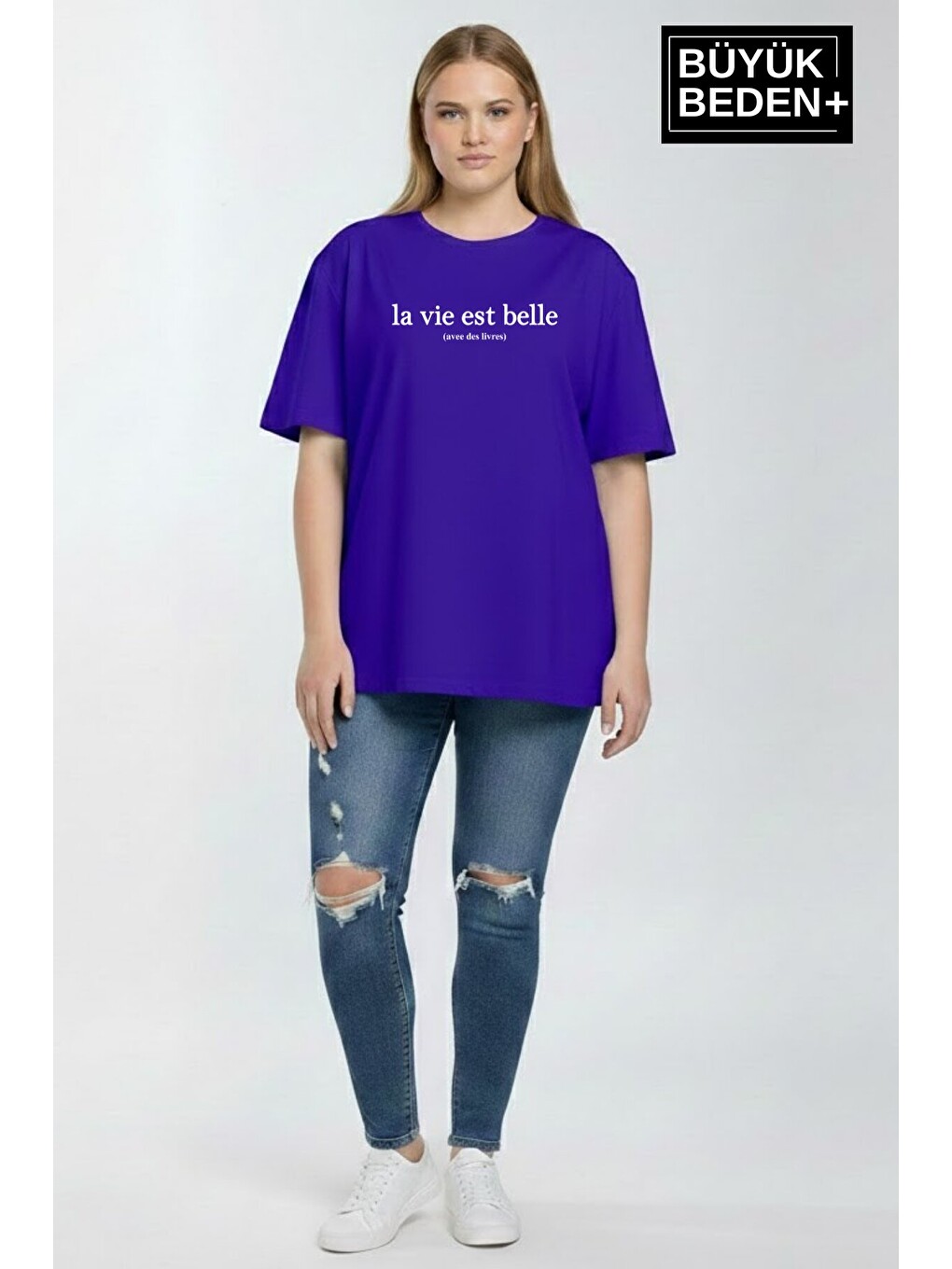 Mavi Kadın Büyük Beden L.v. Est Belle Baskılı 3xl-6xl Bisiklet Yaka Tshırt SPR26BTSK510-17