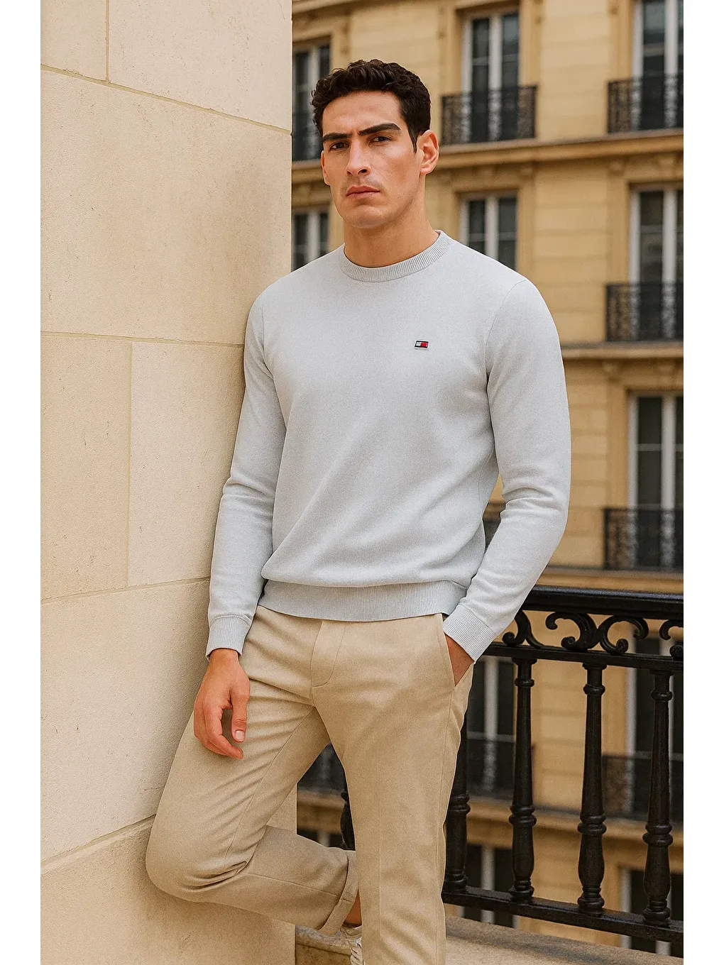 Erkek Kışlık Günlük Bisiklet Yaka Beyaz Kazak-4