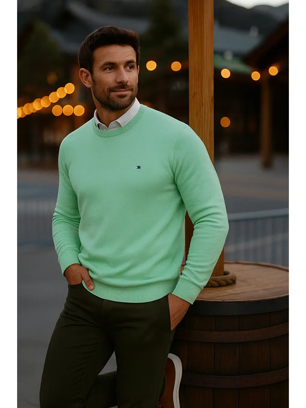 Yeşil Erkek Basic Kışlık Uzun Mint Kazak-3