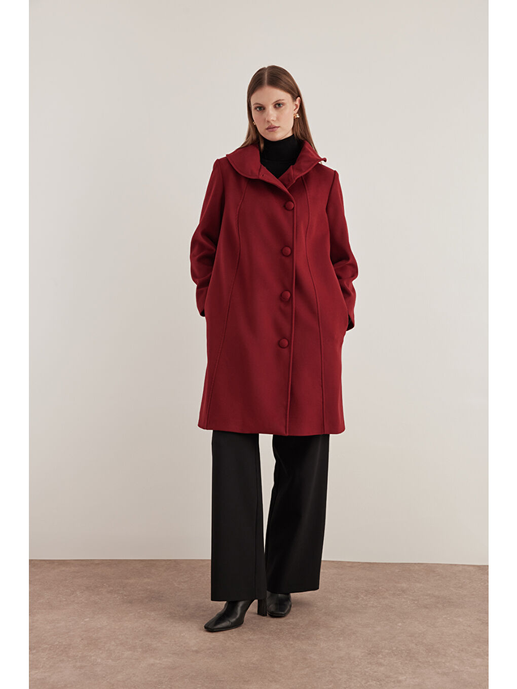 Bordo 8578112 Asimetrik Yaka Kaban-4