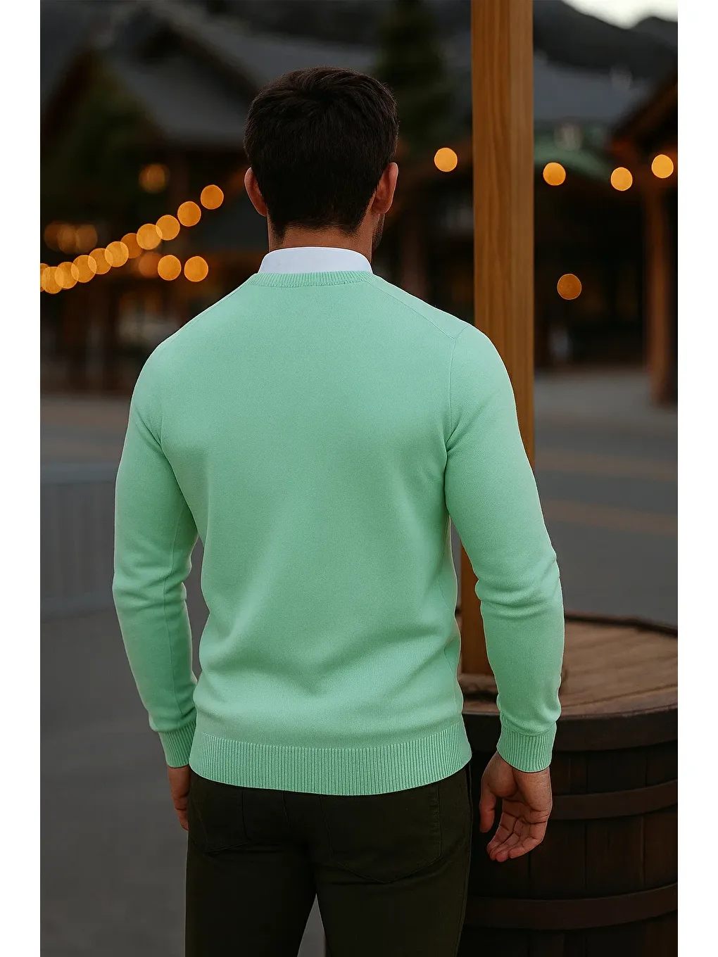 Yeşil Erkek Basic Kışlık Uzun Mint Kazak-4