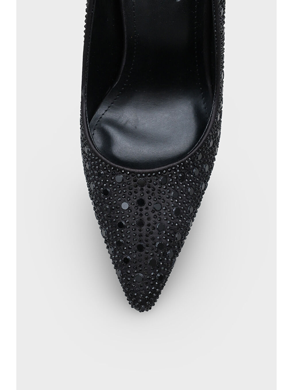 Siyah Lillian Taşlı Yüksek Topuklu Saten Stiletto-2