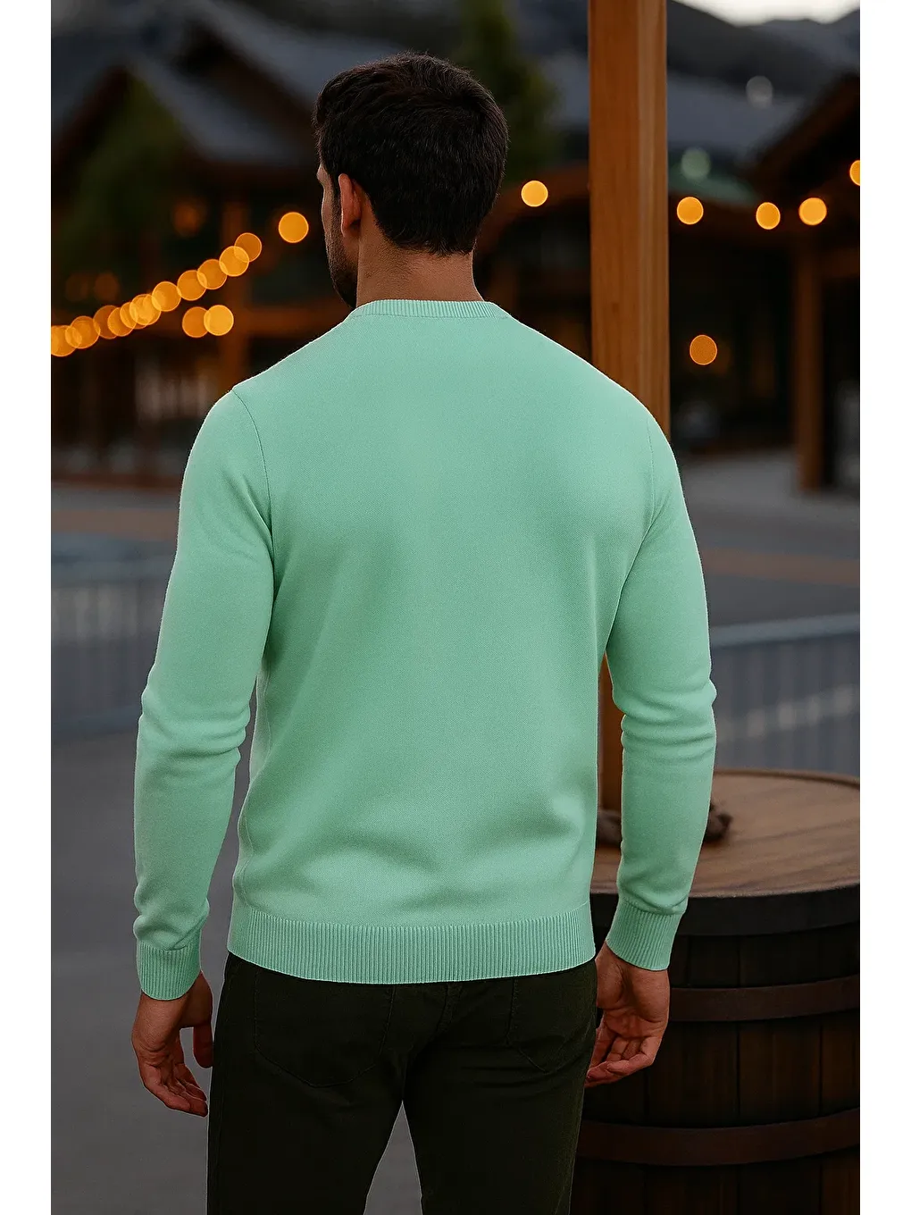 Yeşil Erkek Basic Kışlık Uzun Mint Kazak-5