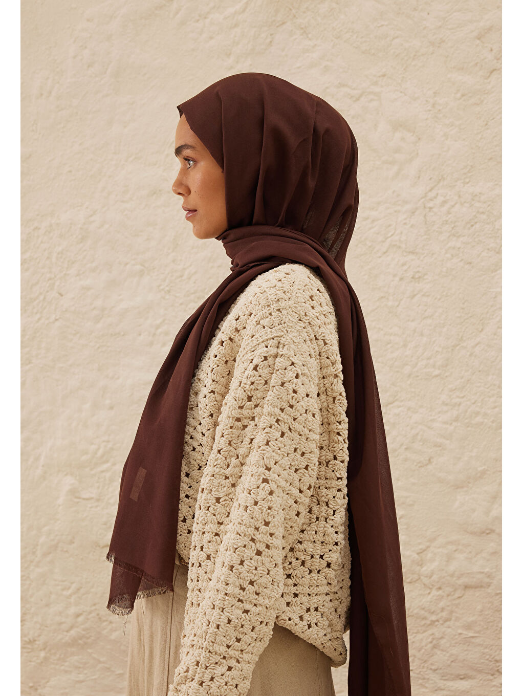Kahverengi İnce Pamuk Vual Şal Kahve Çekirdeği-2