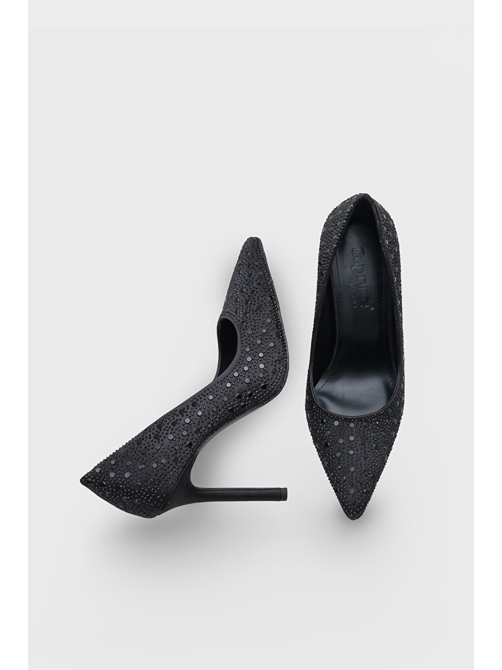 Siyah Lillian Taşlı Yüksek Topuklu Saten Stiletto-4