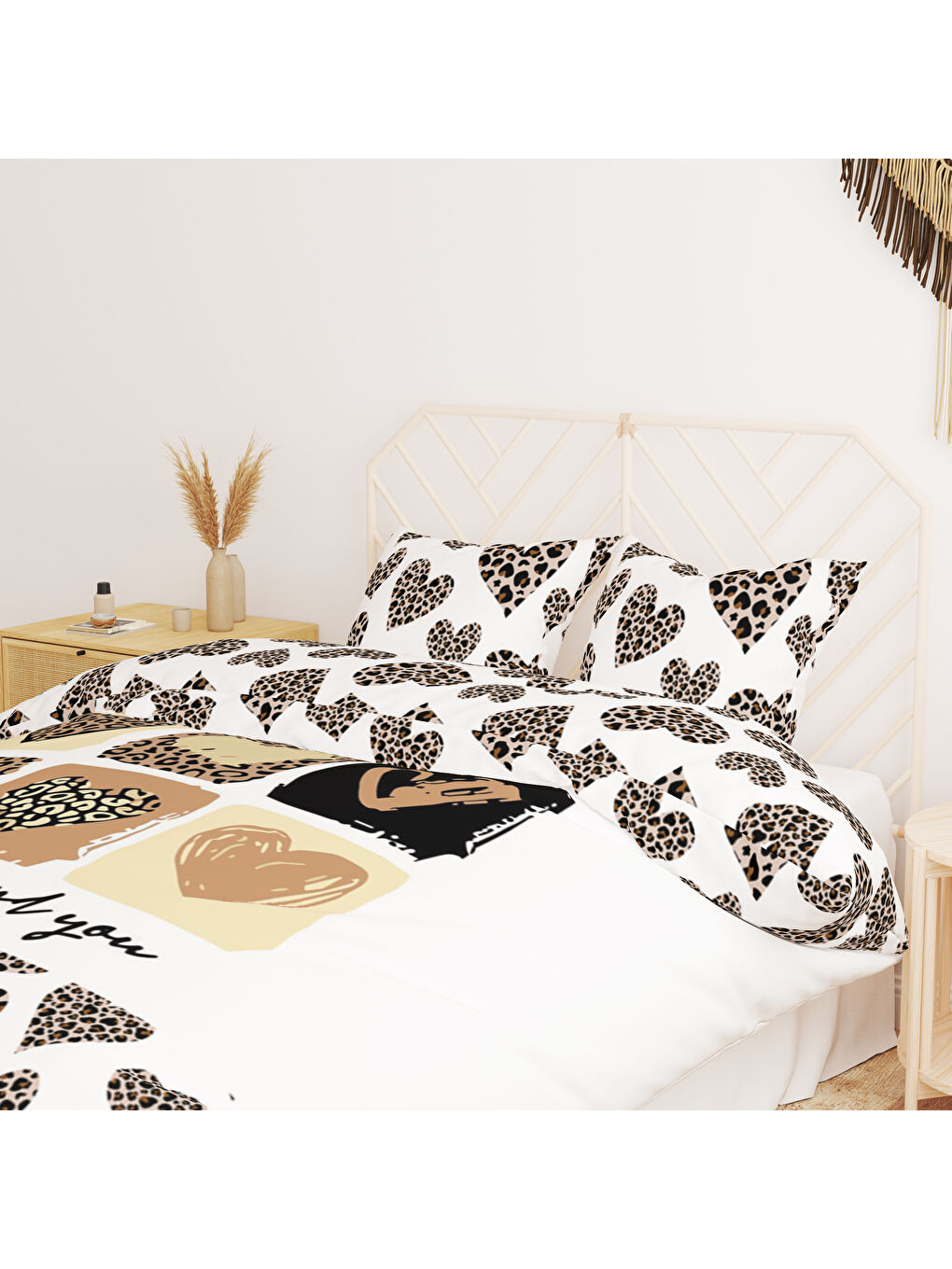 Karışık Kalp Desenli Çift Kişilik Pamuklu Nevresim Takımı 200x220 cm Çift Taraf Baskılı-1