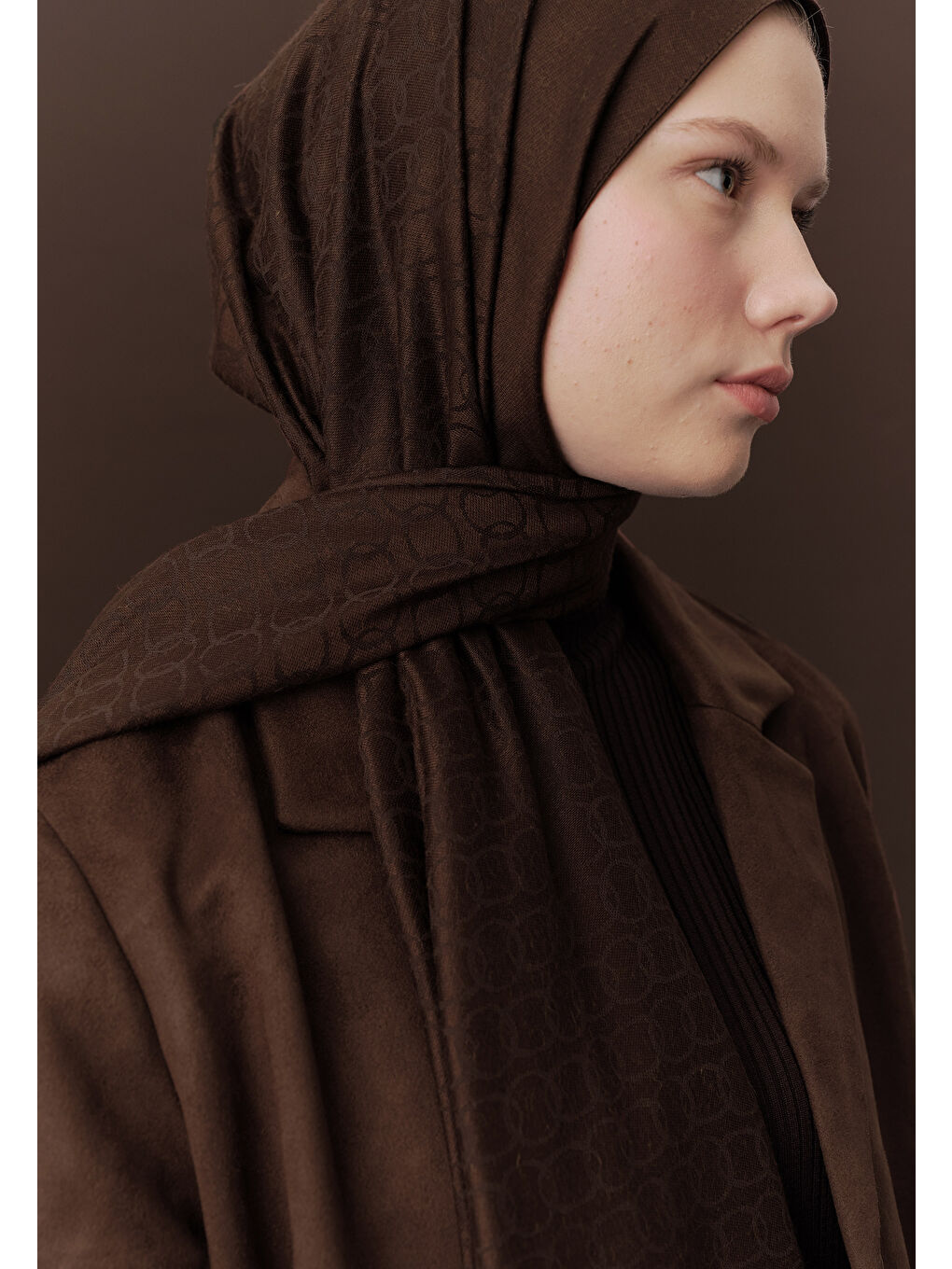 Kahverengi Premıum Yünlü Düz Şal Koyu Kahve-1