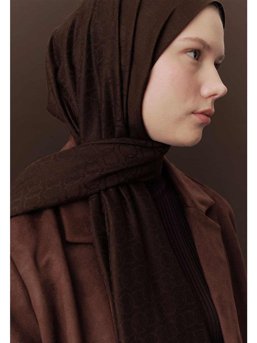 Kahverengi Premıum Yünlü Düz Şal Koyu Kahve-2