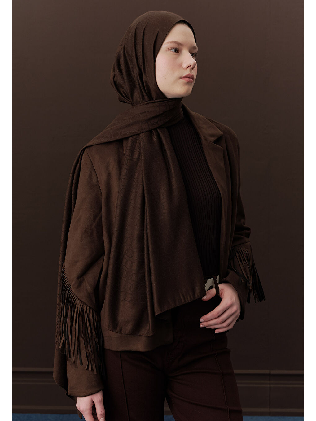 Kahverengi Premıum Yünlü Düz Şal Koyu Kahve-3