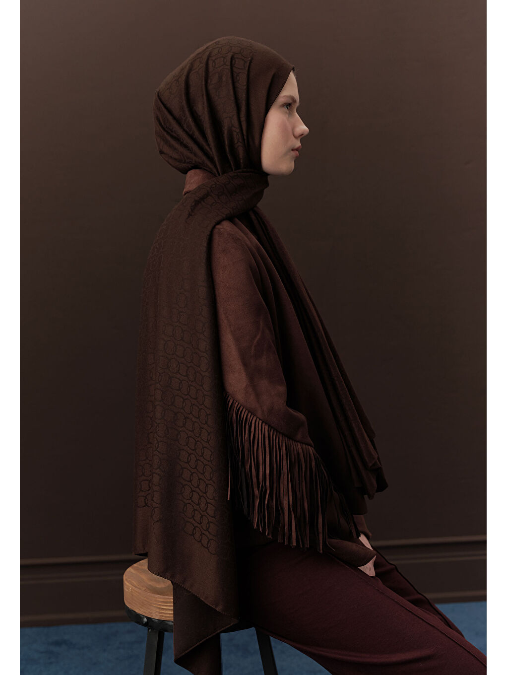 Kahverengi Premıum Yünlü Düz Şal Koyu Kahve-4