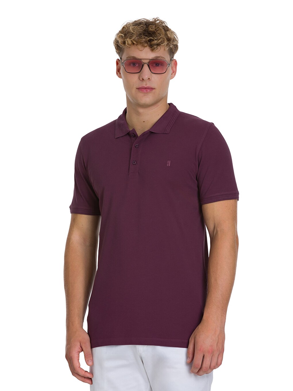 Mor Regular Fit 100% Pamuklu Polo Yaka Tişört-3