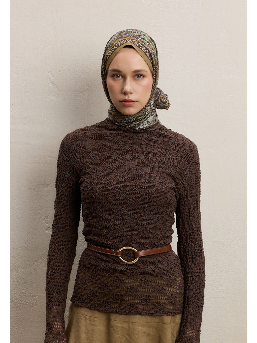 Kahverengi Zaıra Desen Şal Toprak-1