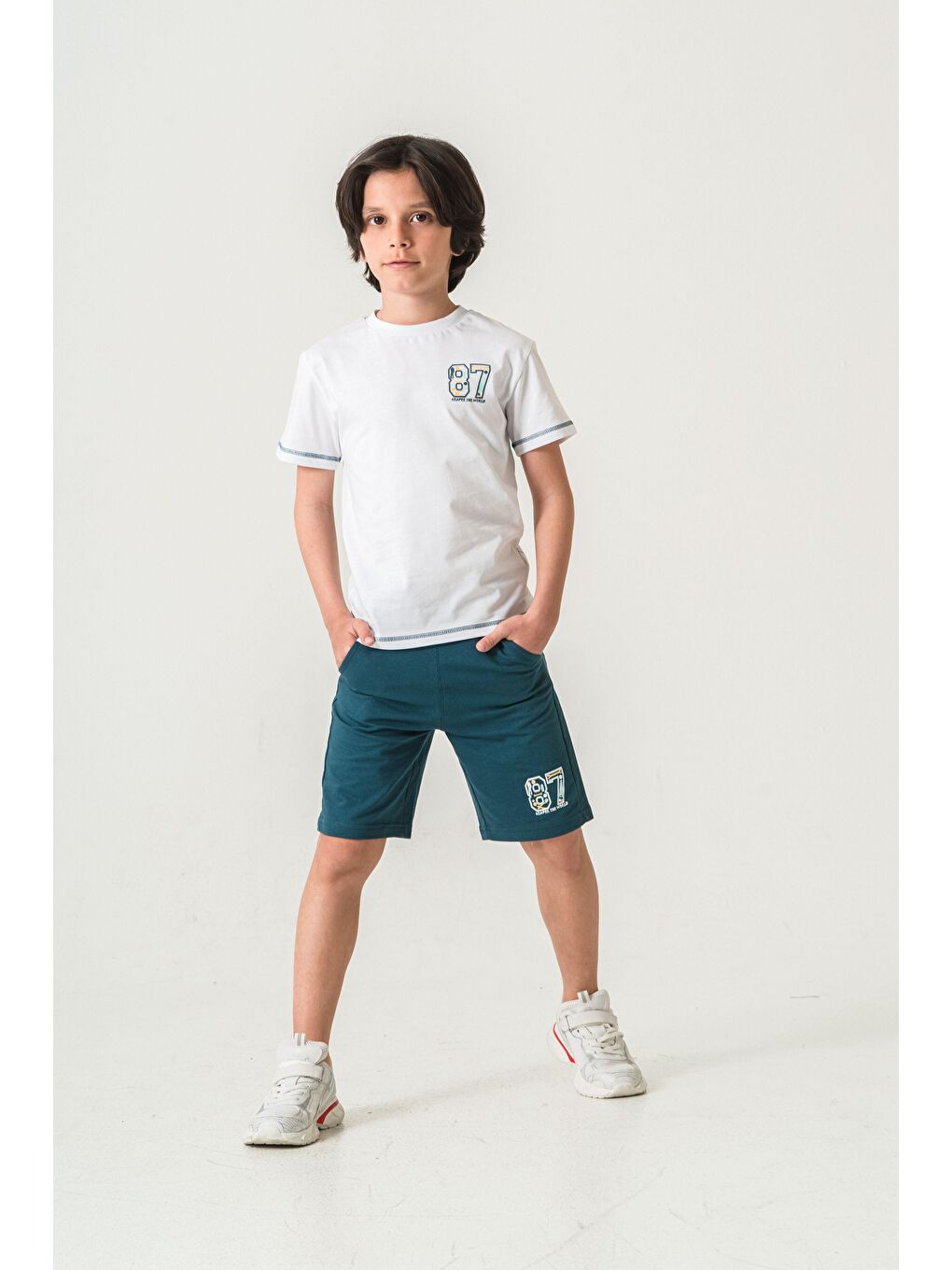 Yeşil 87 Reaper The World Baskılı  Erkek Çocuk Şort - Tişört Takımı