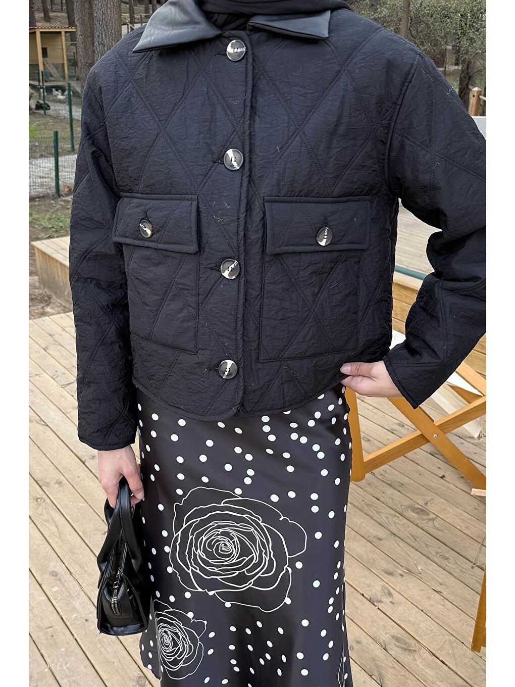 Deri Yaka Kapitone Mont Siyah-2