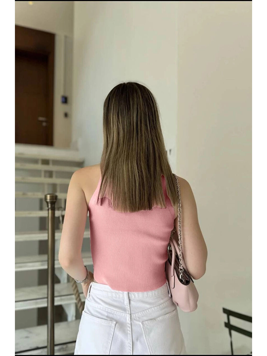 Pembe Kadın Somon Düğmeli Crop Triko Yelek HZL24S-ZK10231-1