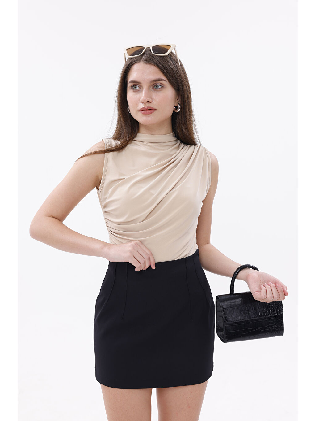 Siyah FundacshoosesXGenıus Kadın Pensli Etek İç Göstermez Lamineli Kadın Etek KADIN-ETEK-1