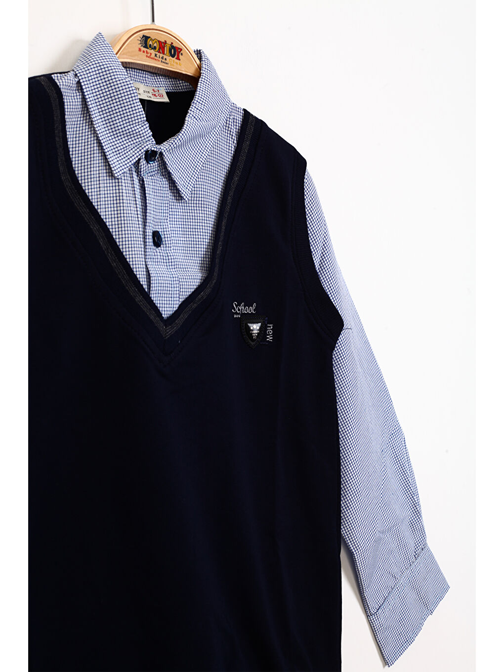 Lacivert Erkek Çocuk Gömlek Yaka Okul Düğmeli Sweatshirt-1