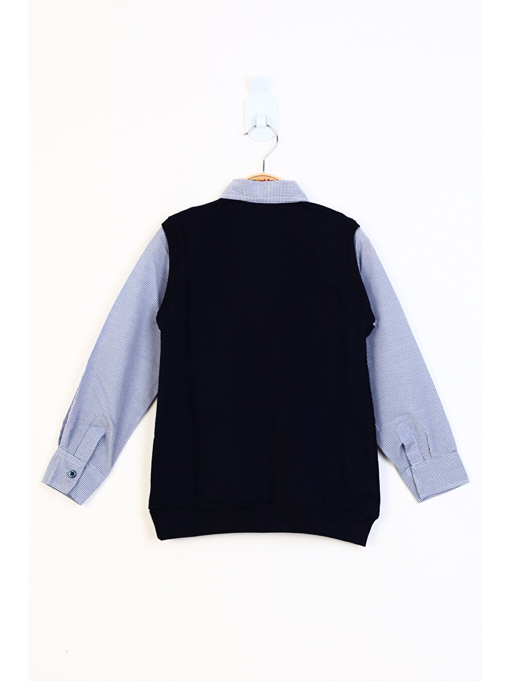 Lacivert Erkek Çocuk Gömlek Yaka Okul Düğmeli Sweatshirt-2