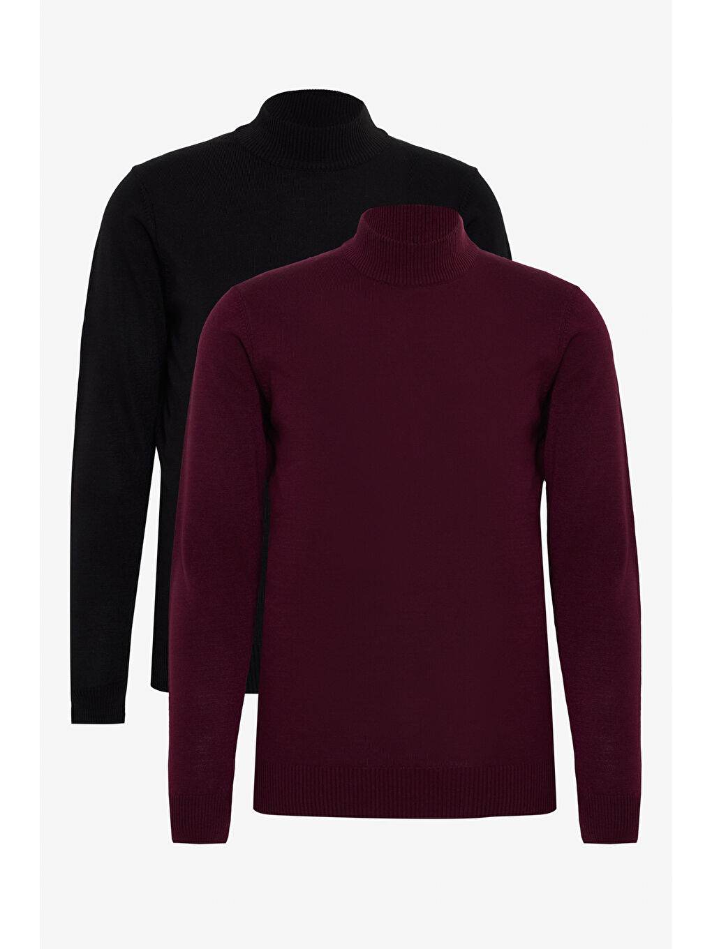 Erkek Bordo-Siyah 2'li Paket Standart Fit Normal Kesim Yarım Balıkçı Yaka Basic Triko Kazak