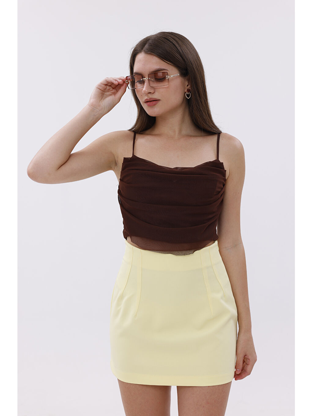 Sarı FundacshoosesXGenıus Kadın Pensli Etek İç Göstermez Lamineli Kadın Etek KADIN-ETEK-1