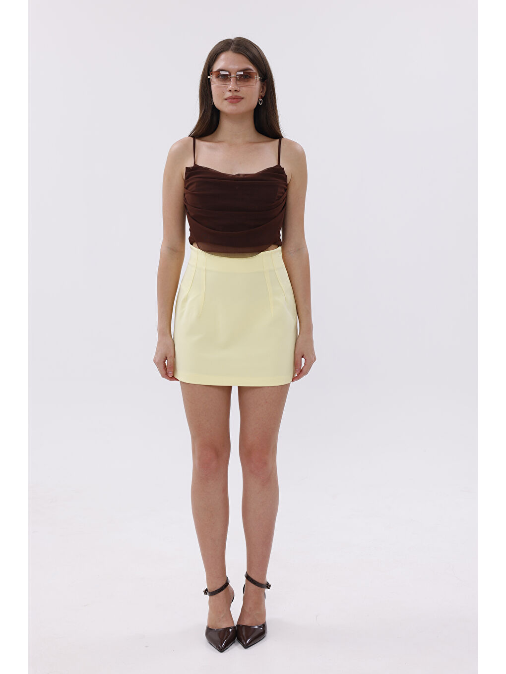 Sarı FundacshoosesXGenıus Kadın Pensli Etek İç Göstermez Lamineli Kadın Etek KADIN-ETEK-2