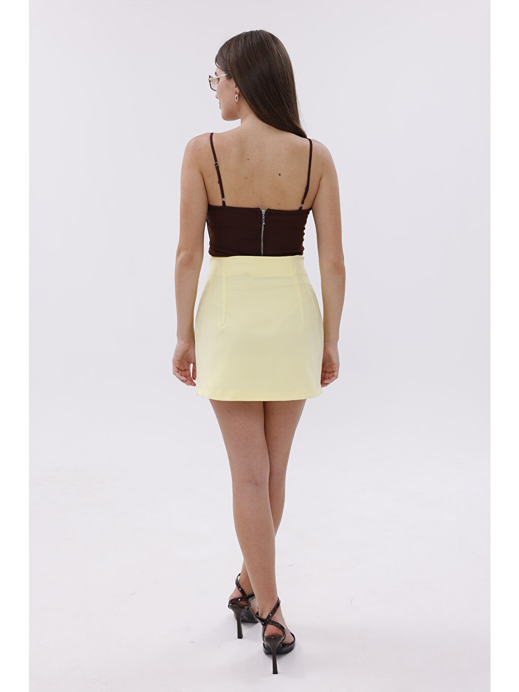 Sarı FundacshoosesXGenıus Kadın Pensli Etek İç Göstermez Lamineli Kadın Etek KADIN-ETEK-4