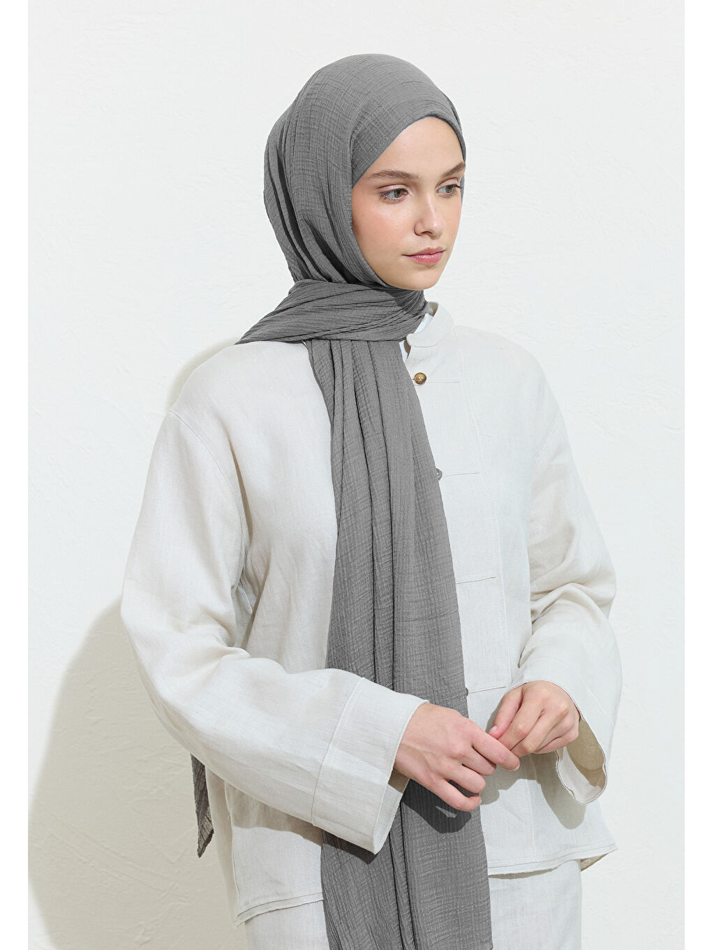 Modal Krinkıl Şal Koyu Gri-2
