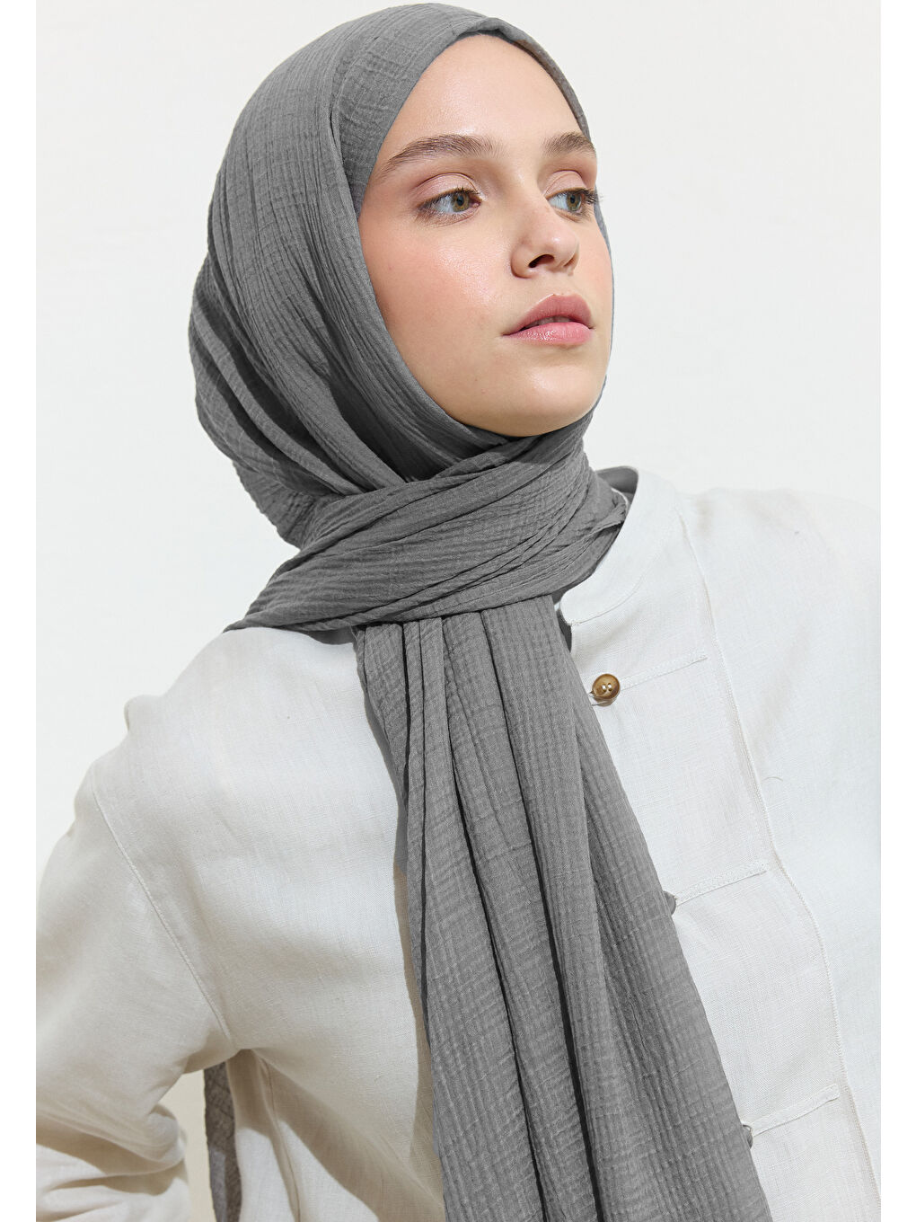Modal Krinkıl Şal Koyu Gri-3