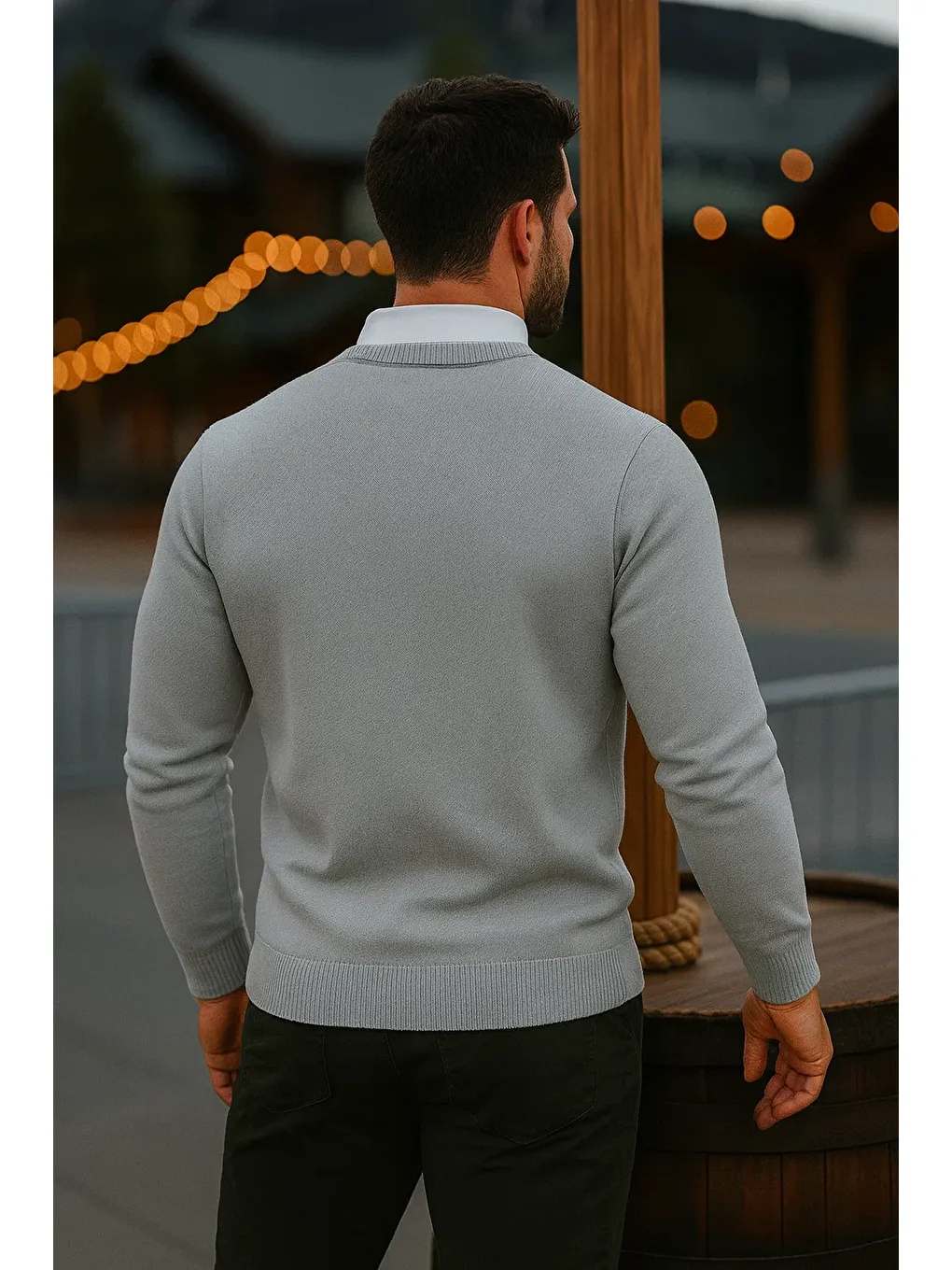 Erkek Basic Kışlık Uzun Gri Kazak-5