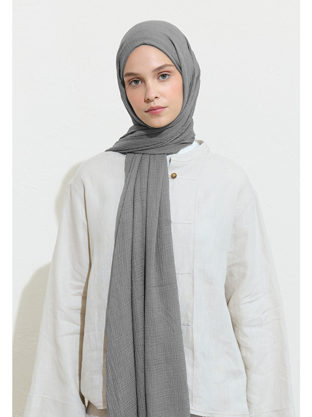 Modal Krinkıl Şal Koyu Gri-4