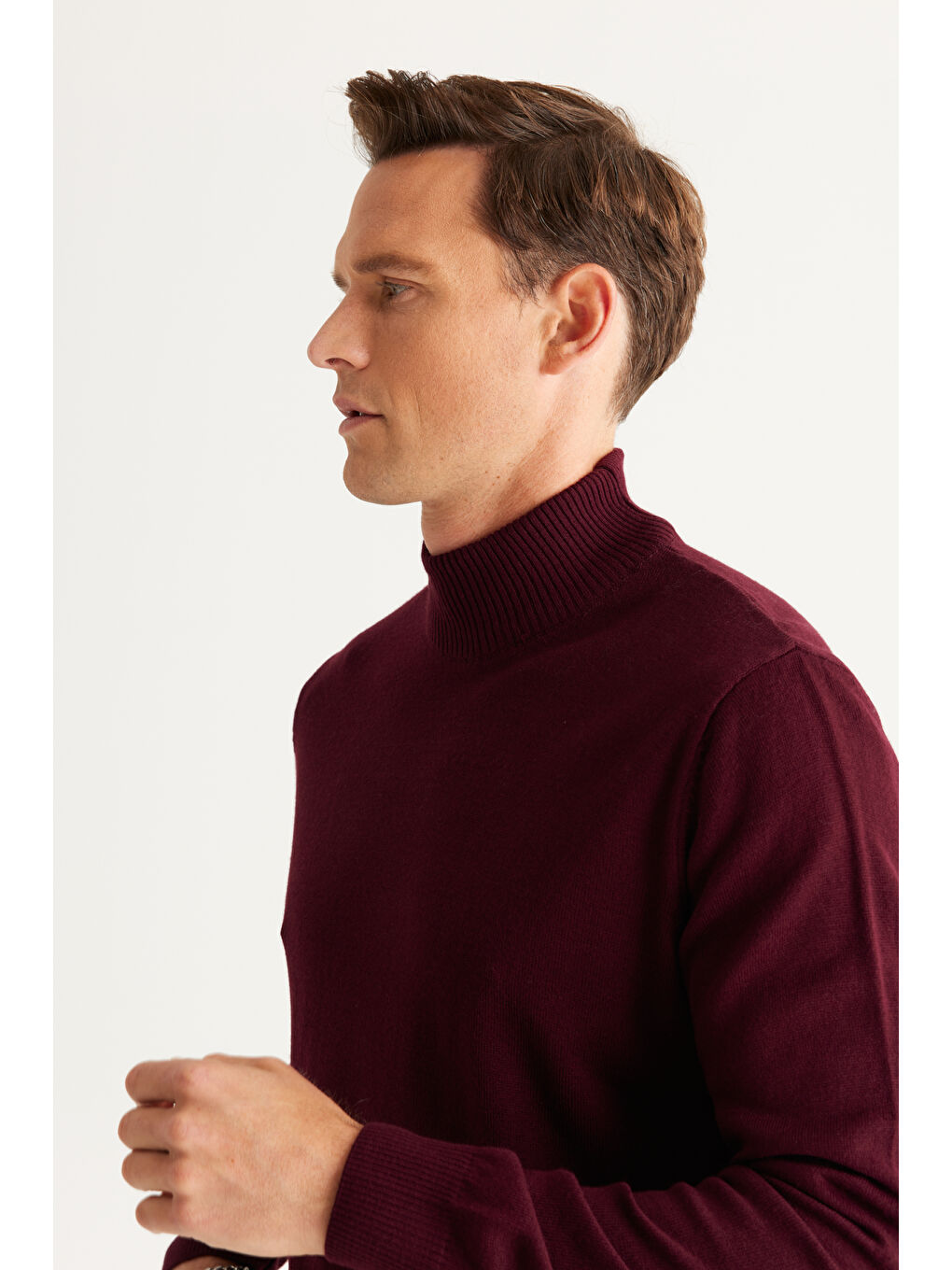 Erkek Bordo-Siyah 2'li Paket Standart Fit Normal Kesim Yarım Balıkçı Yaka Basic Triko Kazak-6