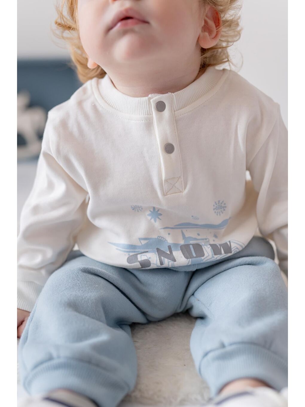 Yeşil Erkek Bebek Snow Baskılı Üçlü Takım - Mint-4