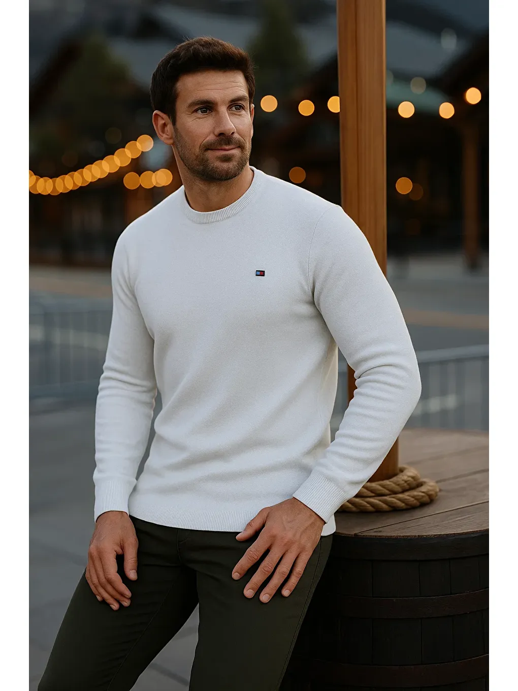 Erkek Basic Kışlık Uzun Beyaz Kazak