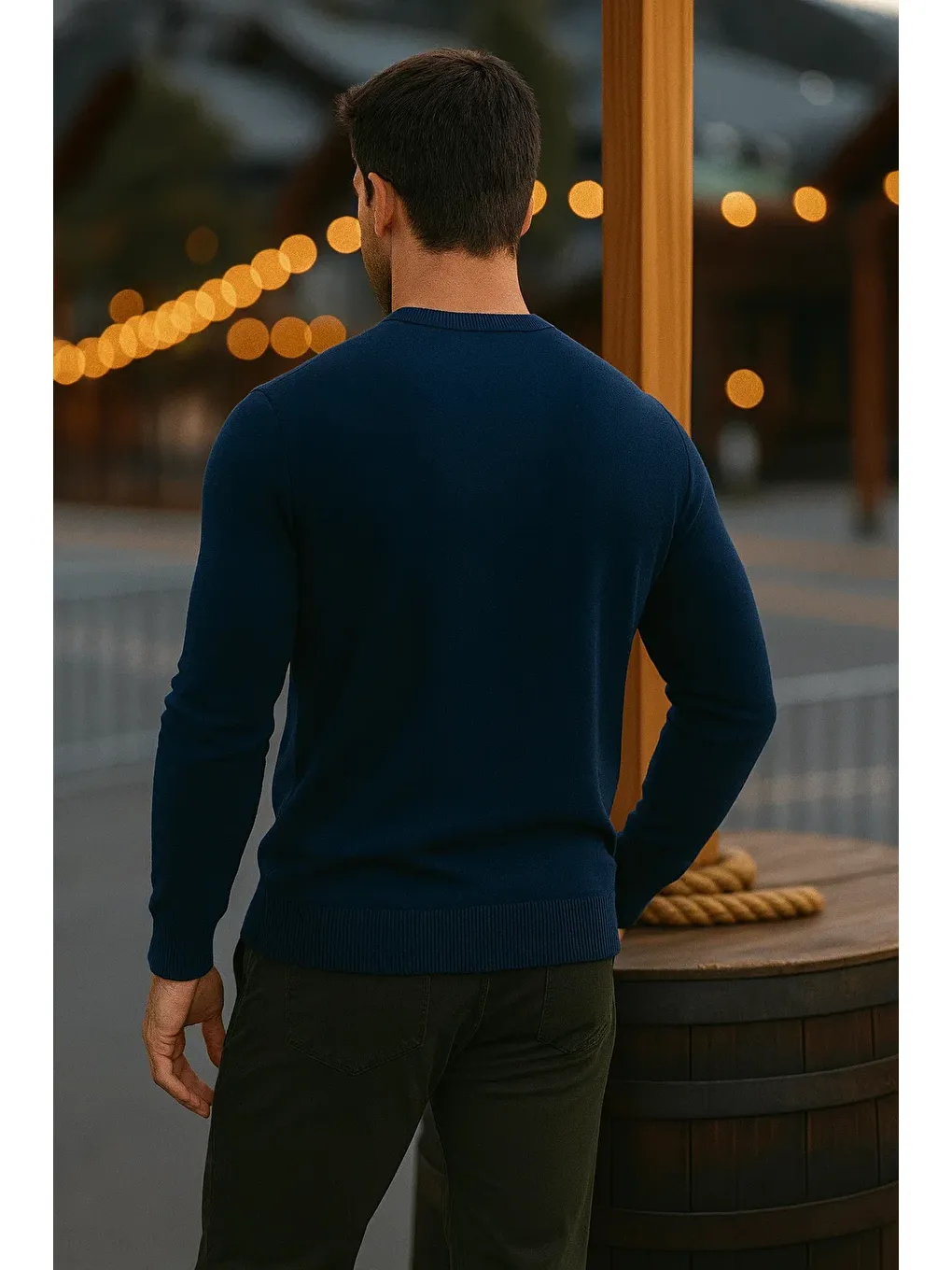 Erkek Basic Kışlık Uzun Lacivert Kazak-4