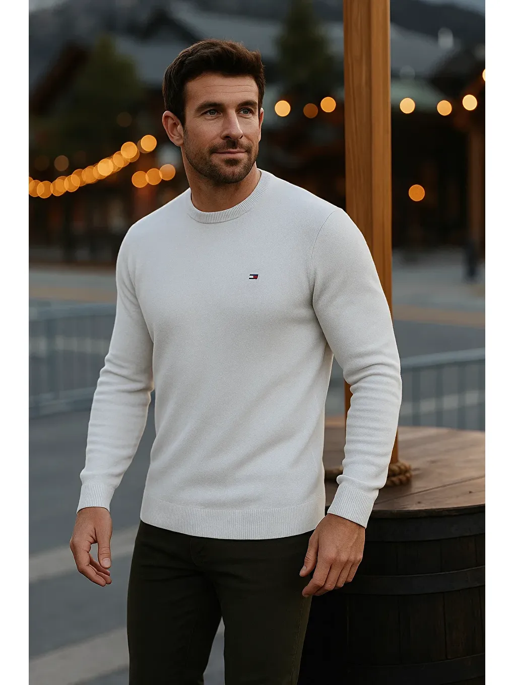 Erkek Basic Kışlık Uzun Beyaz Kazak-1