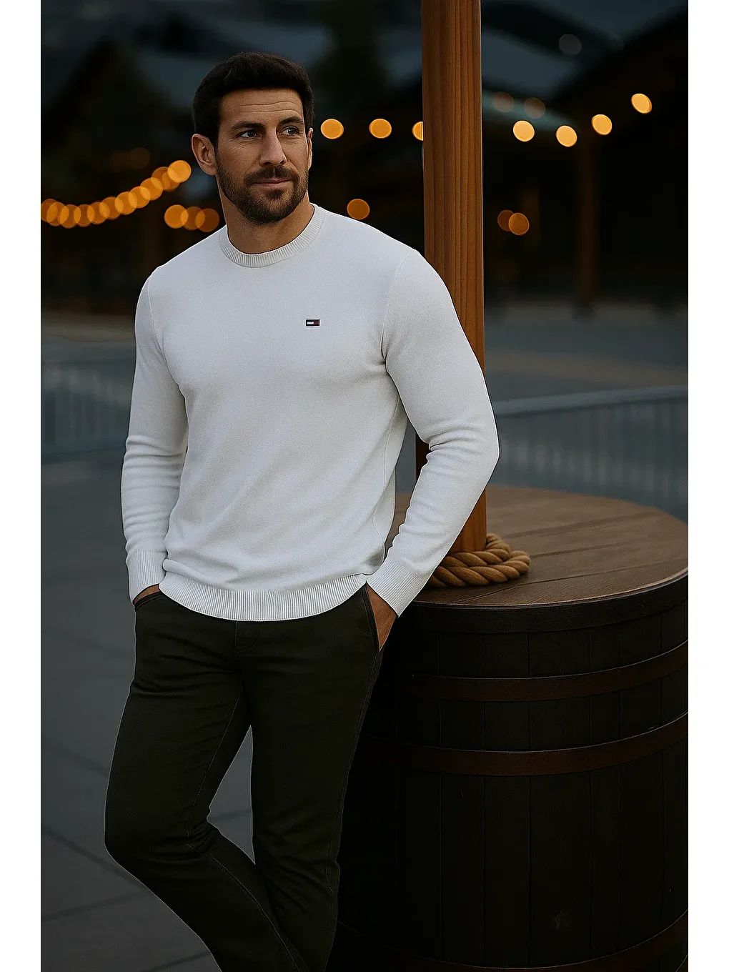 Erkek Basic Kışlık Uzun Beyaz Kazak-2