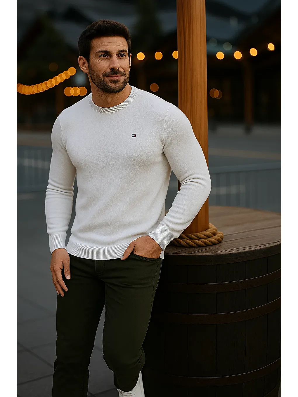 Erkek Basic Kışlık Uzun Beyaz Kazak-3