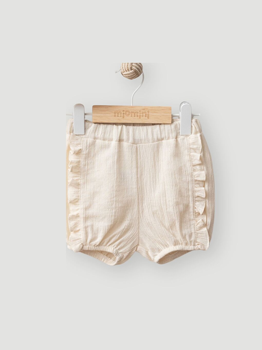 Bej Bisiklet Yaka Tül Detaylı Kısa Kollu Kız Bebek Bluz ve Şort Takım-3