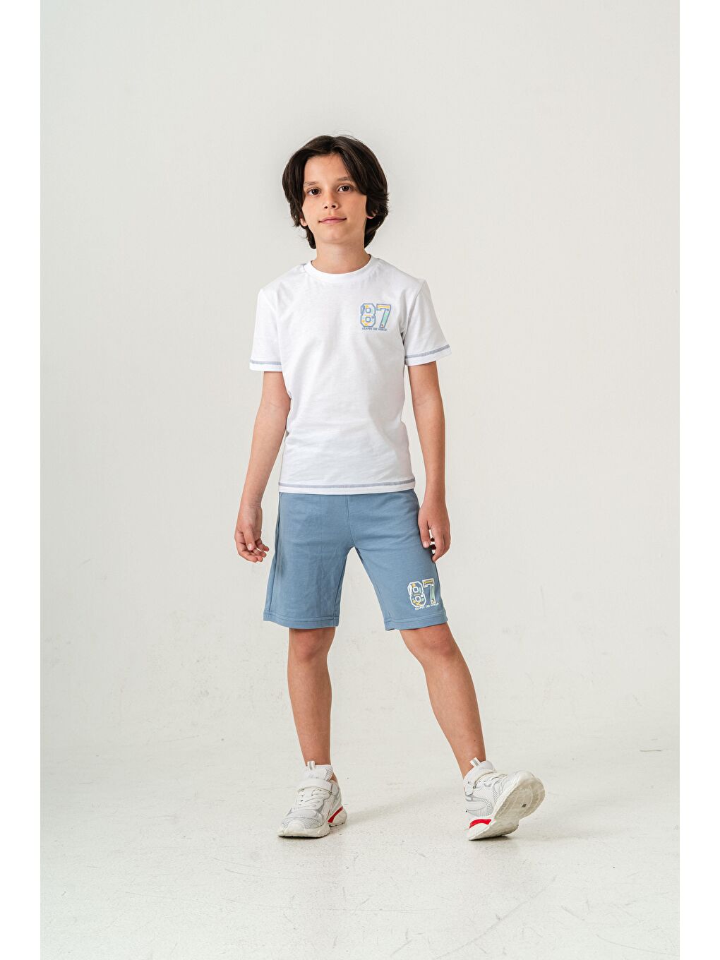 Mavi 87 Reaper The World Baskılı  Erkek Çocuk Şort - Tişört Takımı