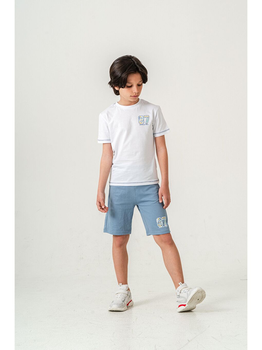 Mavi 87 Reaper The World Baskılı  Erkek Çocuk Şort - Tişört Takımı-1