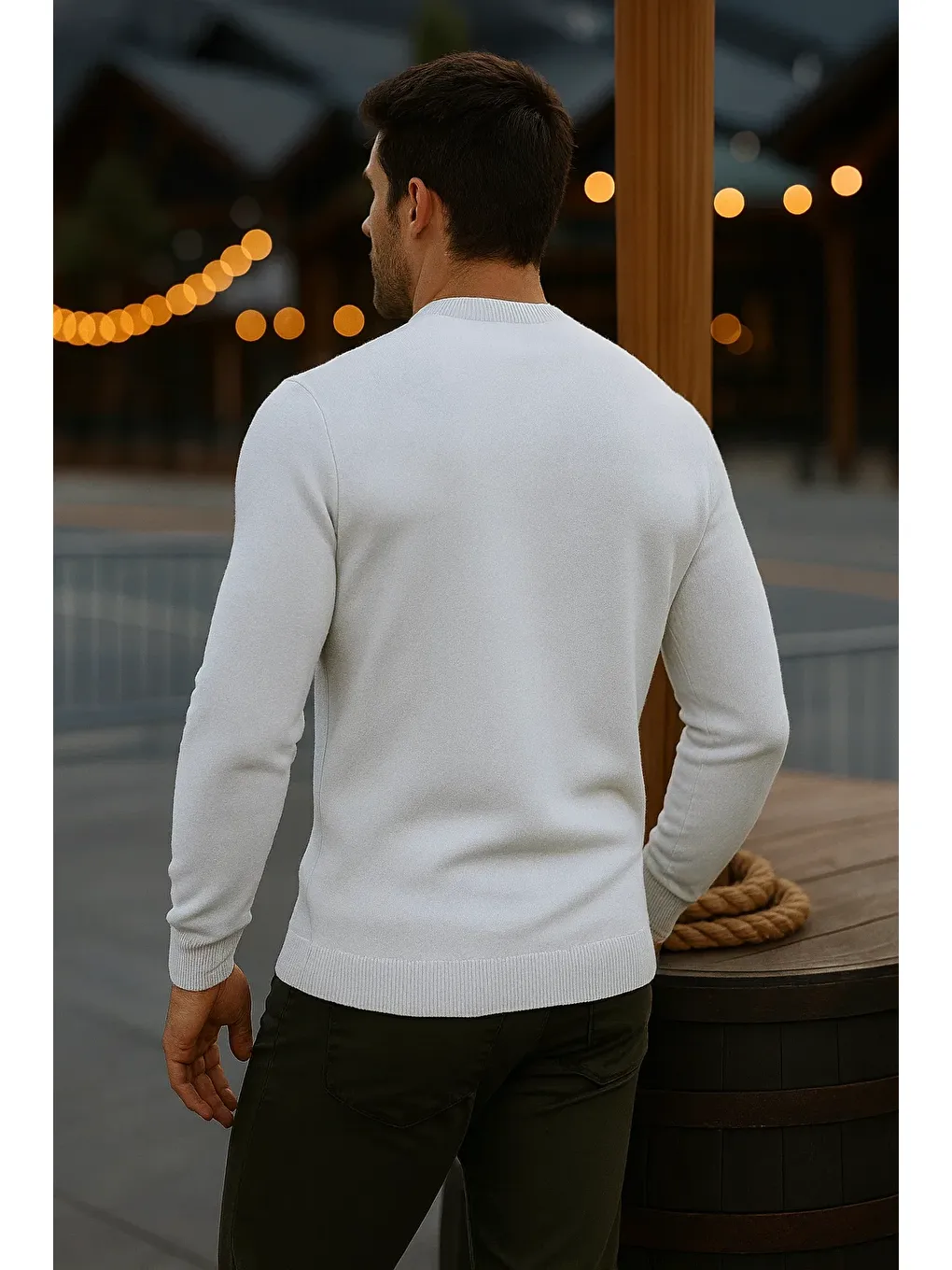 Erkek Basic Kışlık Uzun Beyaz Kazak-4