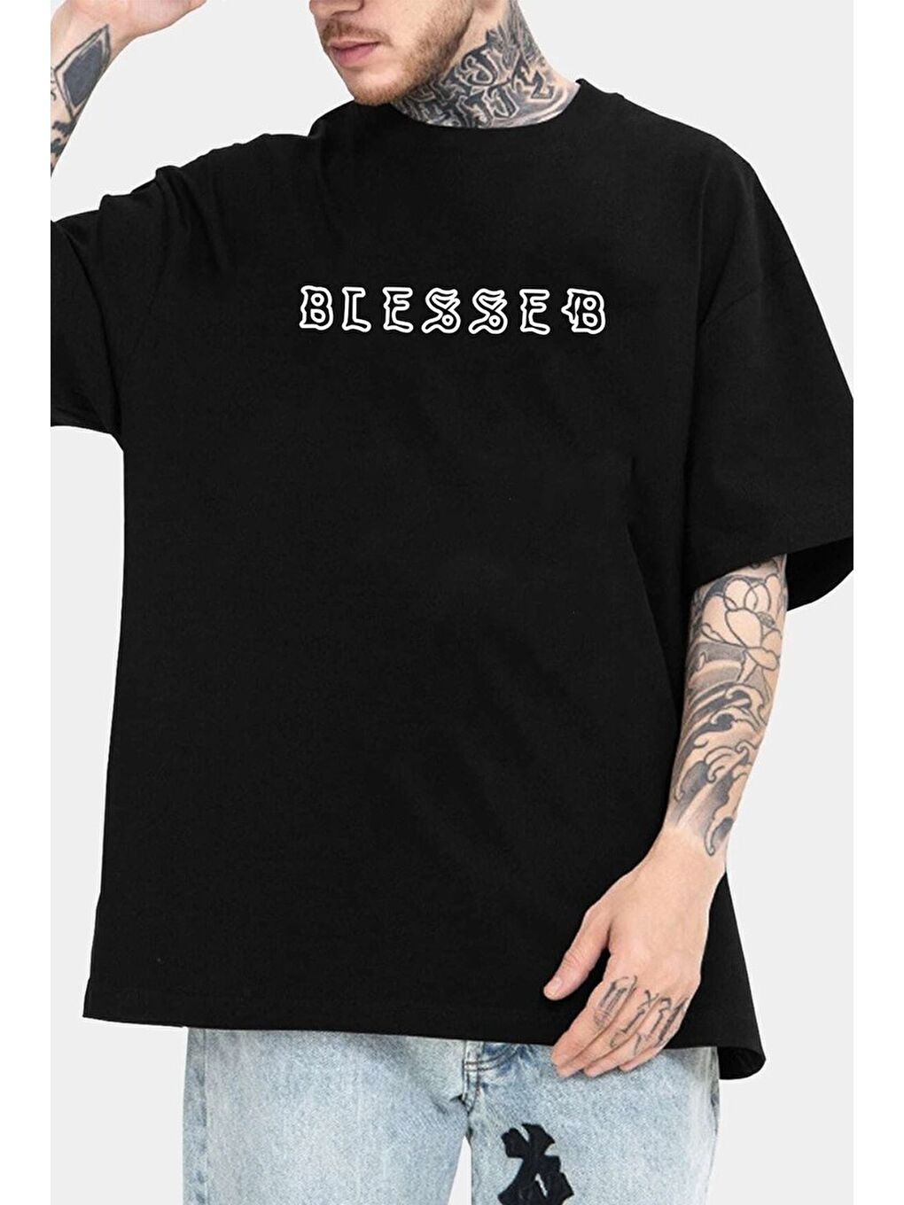 uyguntarz Siyah Unisex Blesseb Baskılı T-shirt