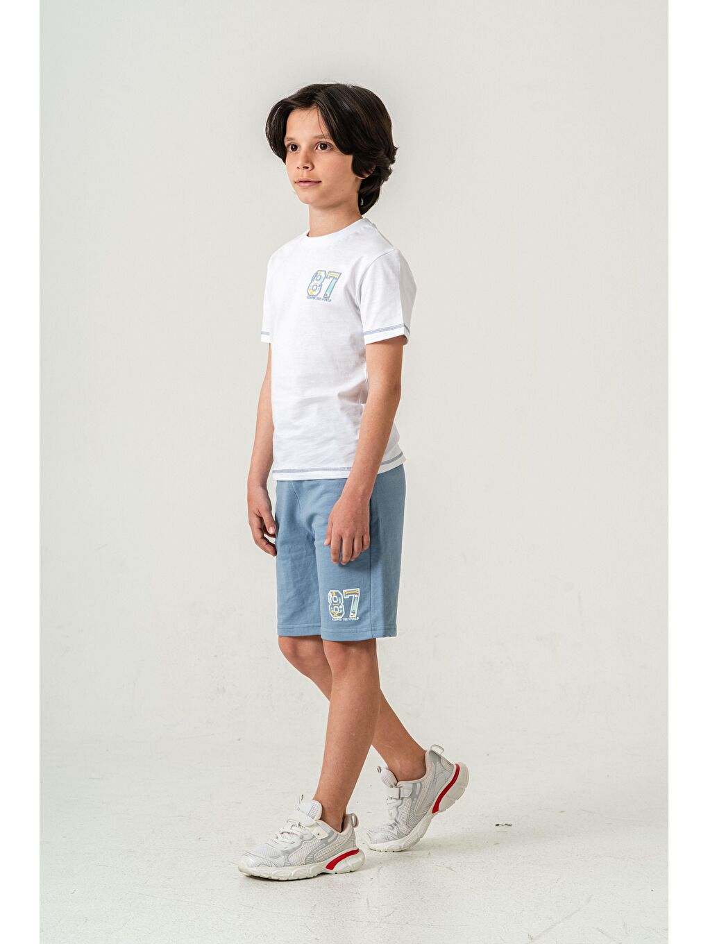Mavi 87 Reaper The World Baskılı  Erkek Çocuk Şort - Tişört Takımı-2