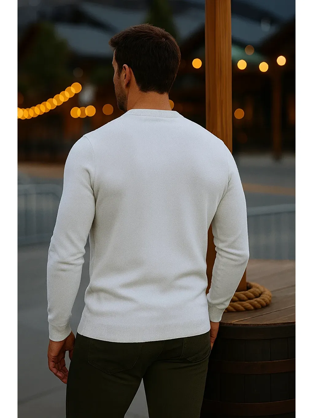 Erkek Basic Kışlık Uzun Beyaz Kazak-5