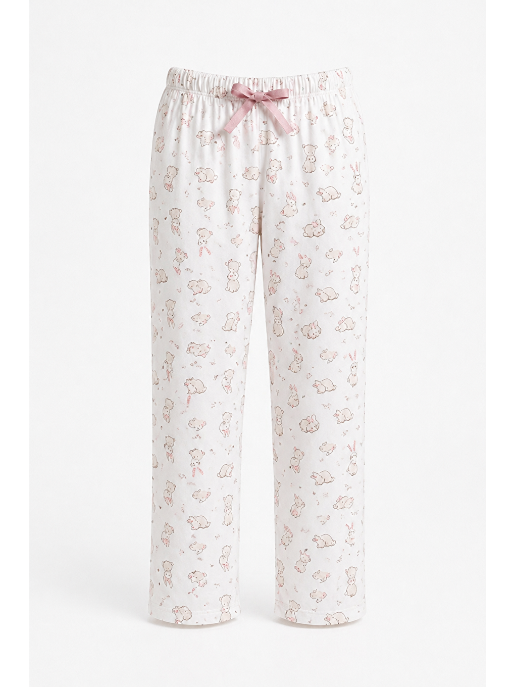 Ekru Kadın %100 Doğal Pamuk Desenli Kaliteli Düz Paça Pijama Altı