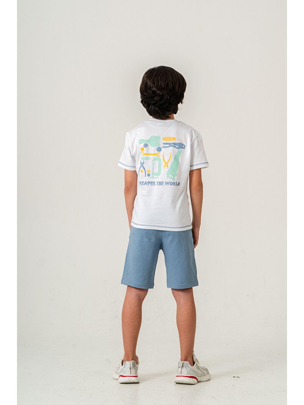 Mavi 87 Reaper The World Baskılı  Erkek Çocuk Şort - Tişört Takımı-5
