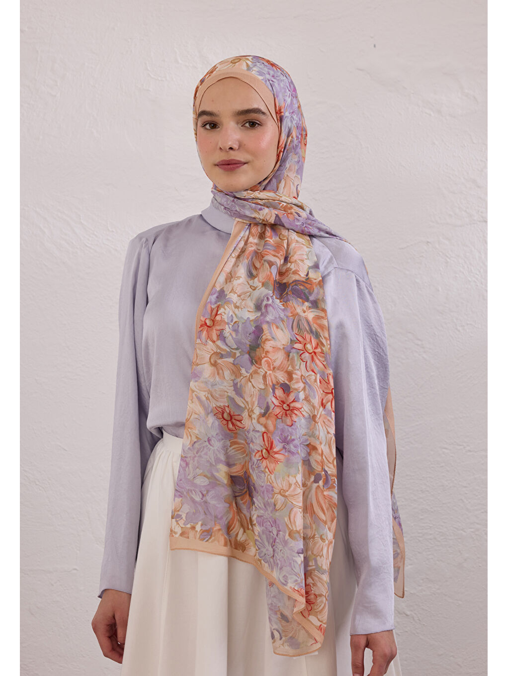 Pembe Summer Bloom Desen Rami Şal Somon